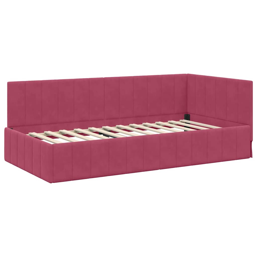 Hoekbedframe met hoofdeinde Wijnrood 90 cm x 200 cm Fluweel – afbeelding 4