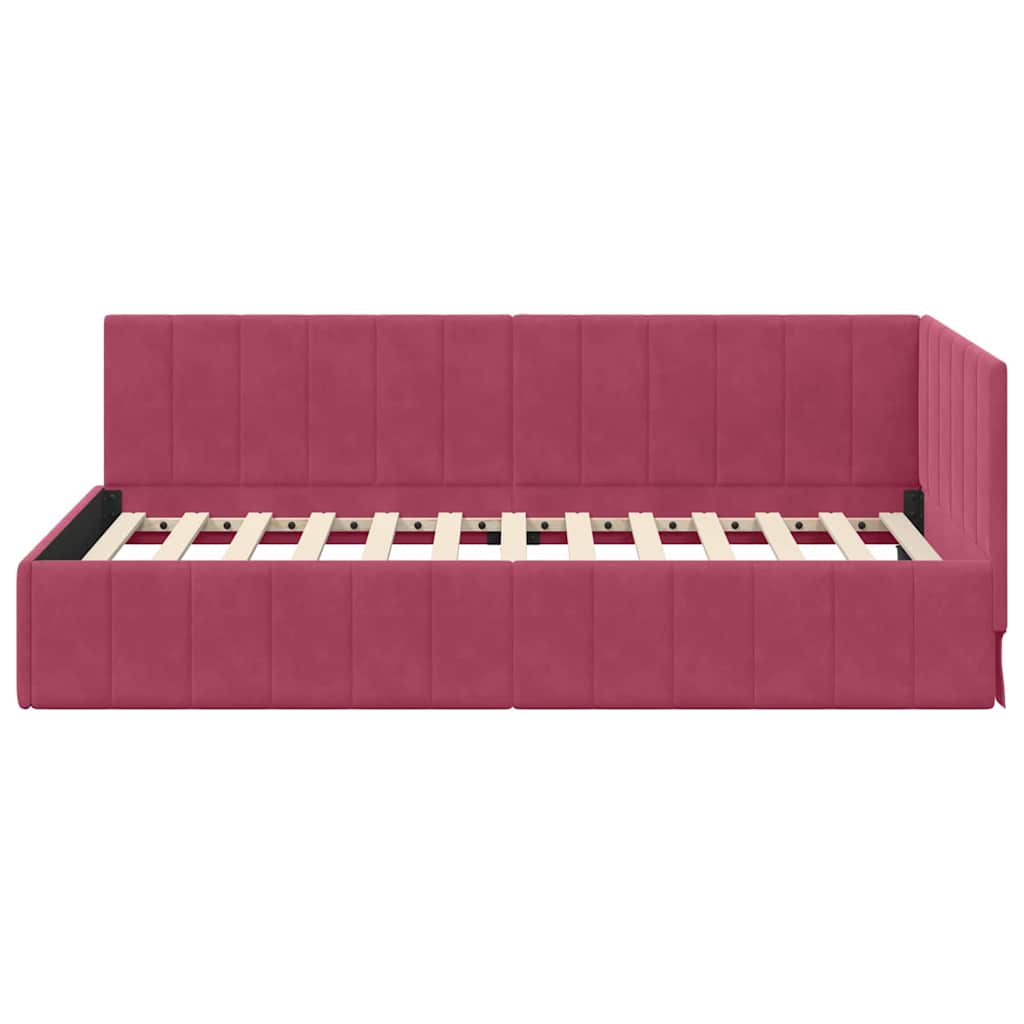 Hoekbedframe met hoofdeinde Wijnrood 90 cm x 200 cm Fluweel – afbeelding 5