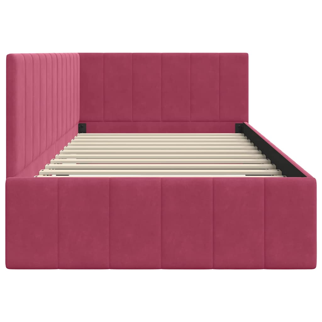 Hoekbedframe met hoofdeinde Wijnrood 90 cm x 200 cm Fluweel – afbeelding 6