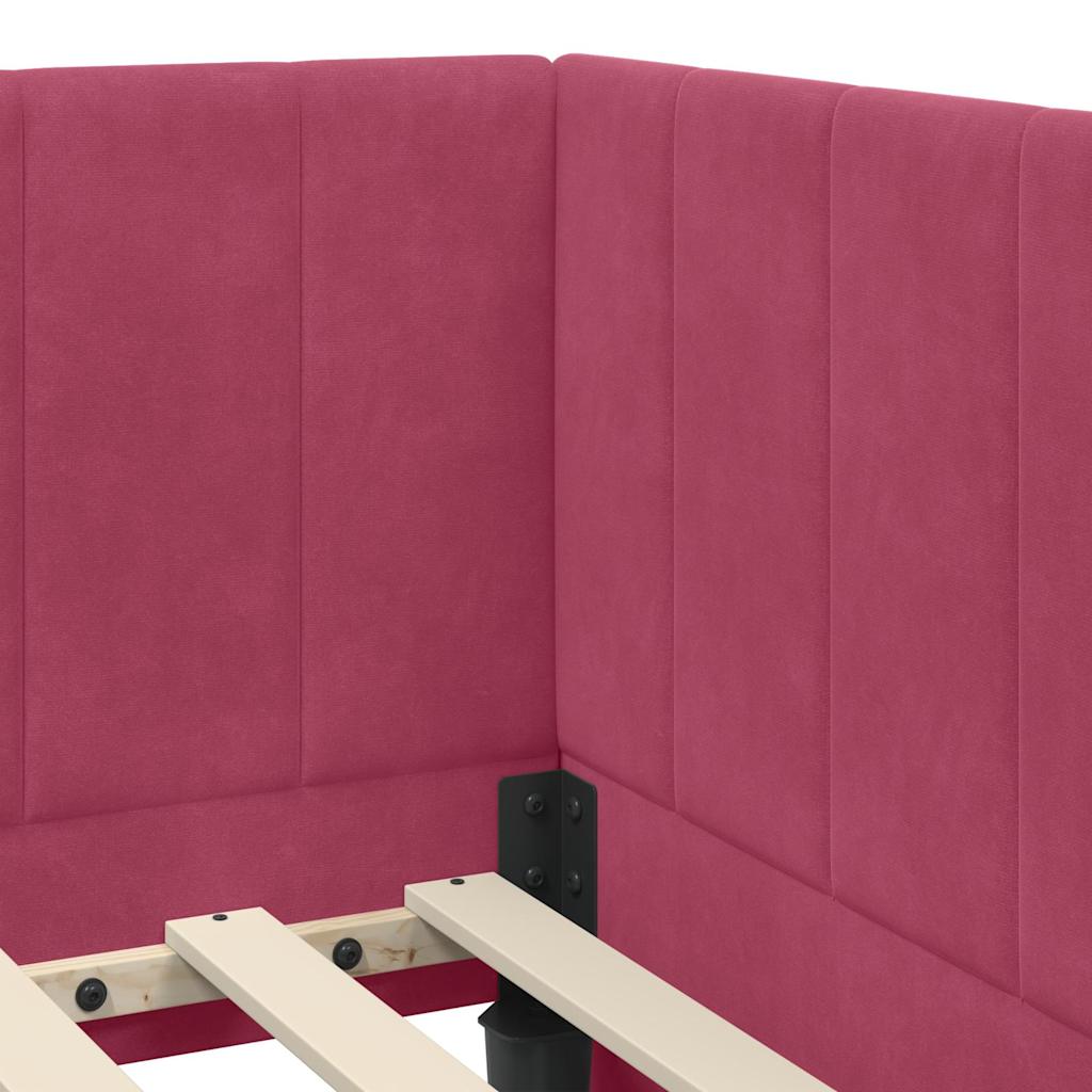 Hoekbedframe met hoofdeinde Wijnrood 90 cm x 200 cm Fluweel – afbeelding 8