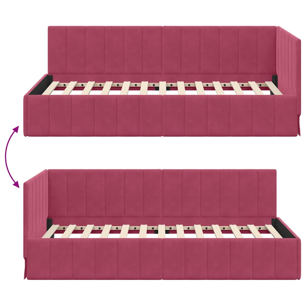 Hoekbedframe met hoofdeinde Wijnrood 90 cm x 200 cm Fluweel – afbeelding 9
