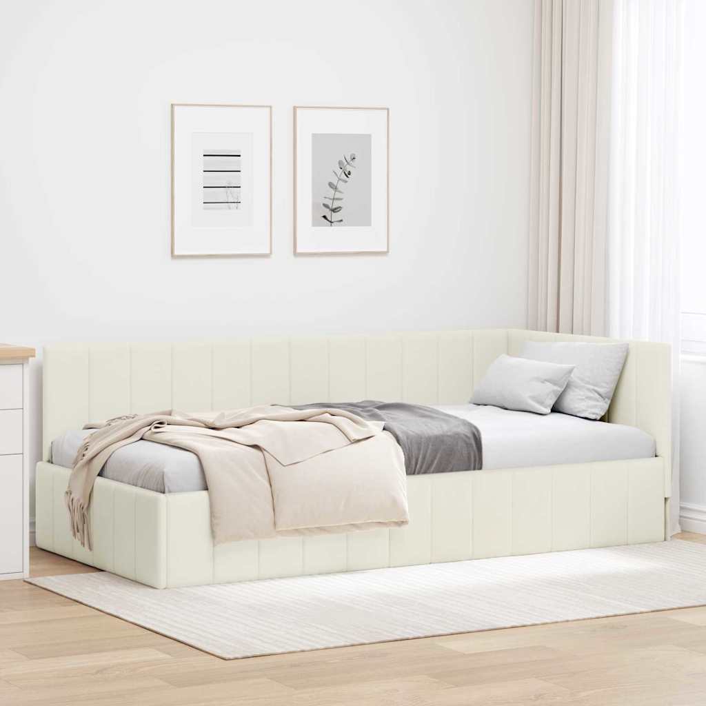 Hoekbedframe met hoofdeinde Crème 100 cm x 200 cm Fluweel – afbeelding 1