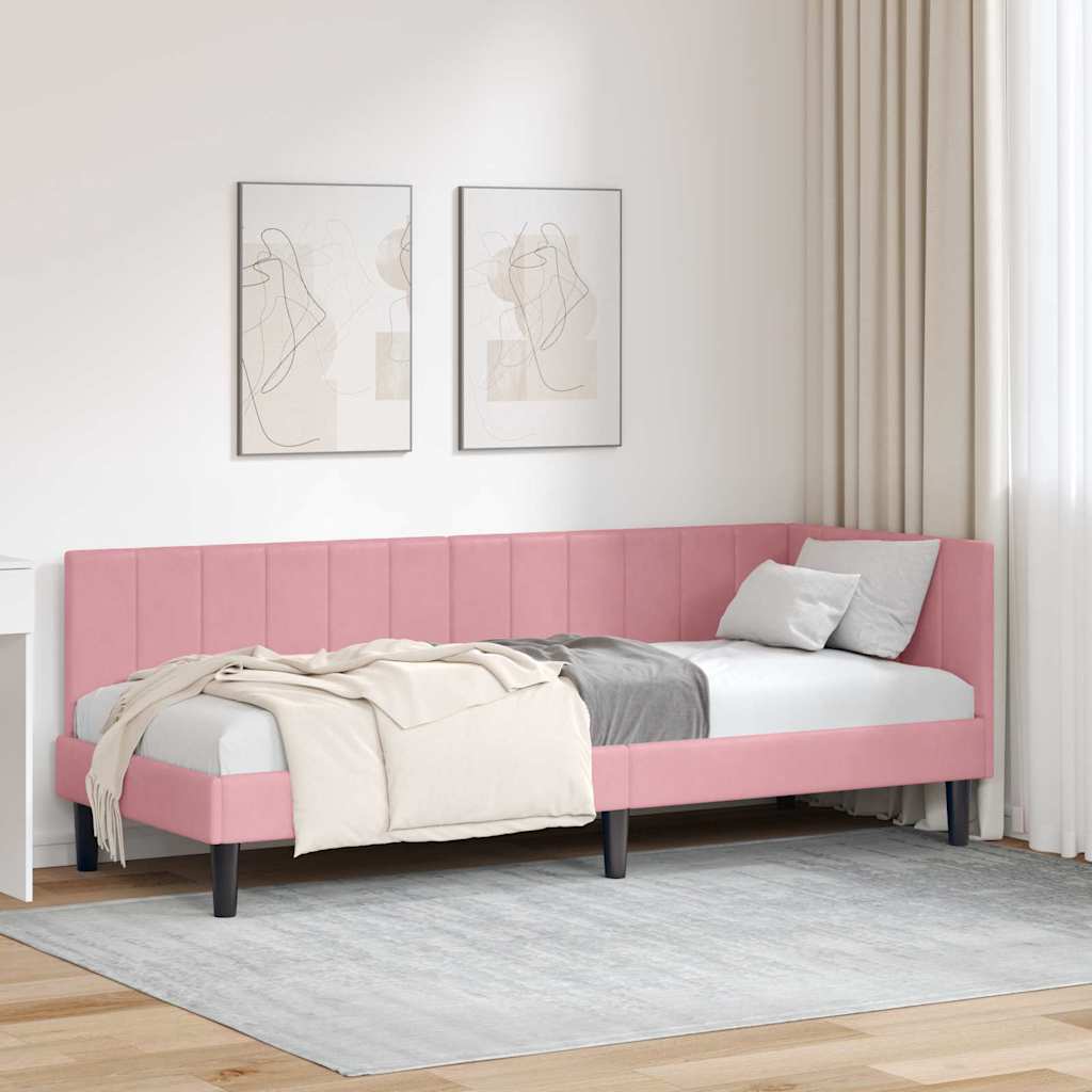 Hoekbedframe met hoofdeinde Roze 80 cm x 200 cm Fluweel – afbeelding 1
