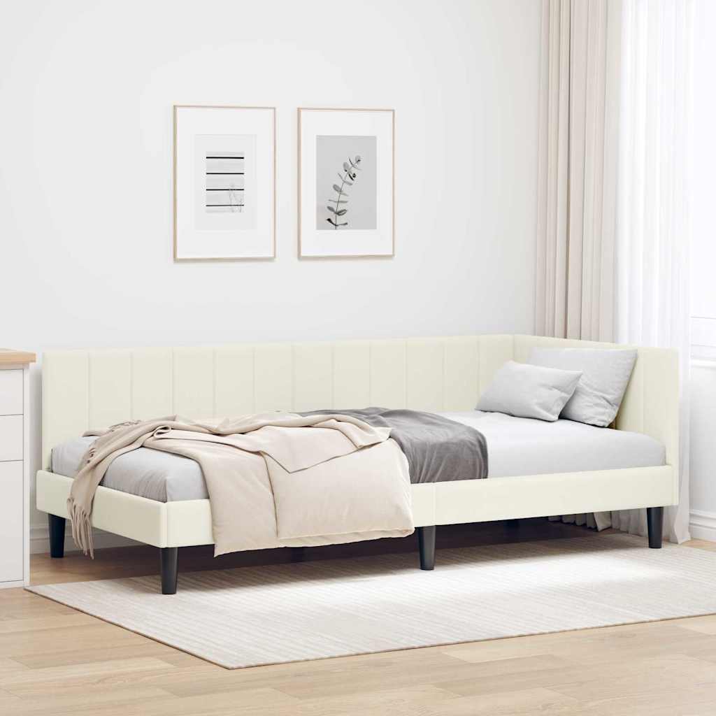 Hoekbedframe met hoofdeinde Crème 90 cm x 200 cm Fluweel – afbeelding 1