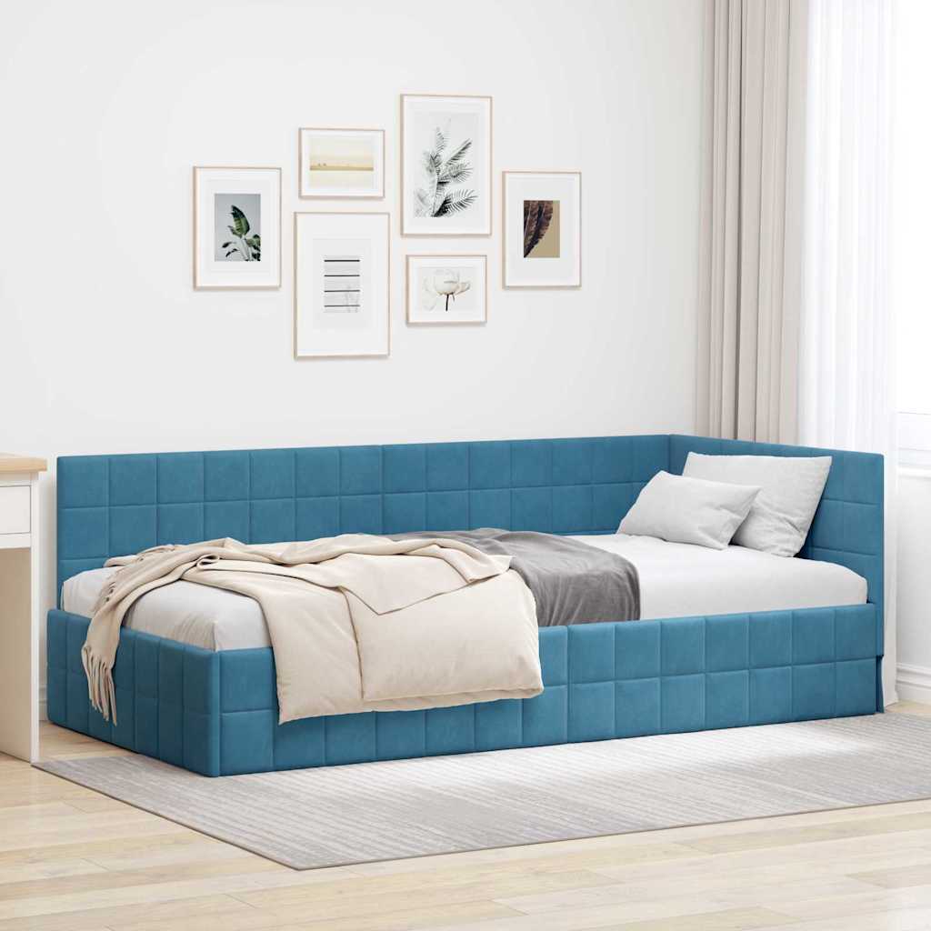 Hoekbedframe met hoofdeinde Blauw 100 cm x 200 cm Fluweel – afbeelding 1