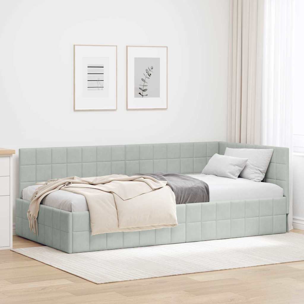 Hoekbedframe met hoofdeinde Lichtgrijs 100 cm x 200 cm Fluweel – afbeelding 1