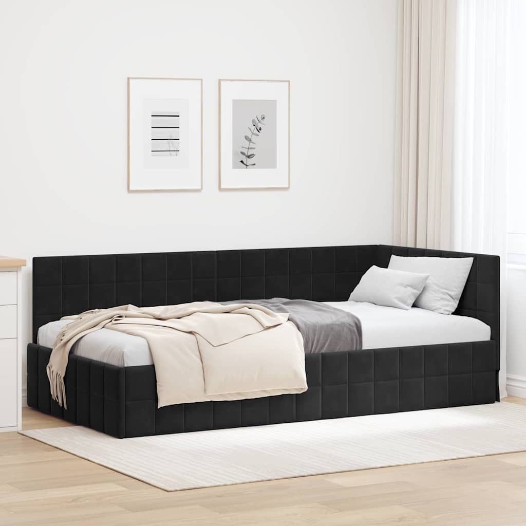 Hoekbedframe met hoofdeinde Zwart 100 cm x 200 cm Fluweel – afbeelding 1