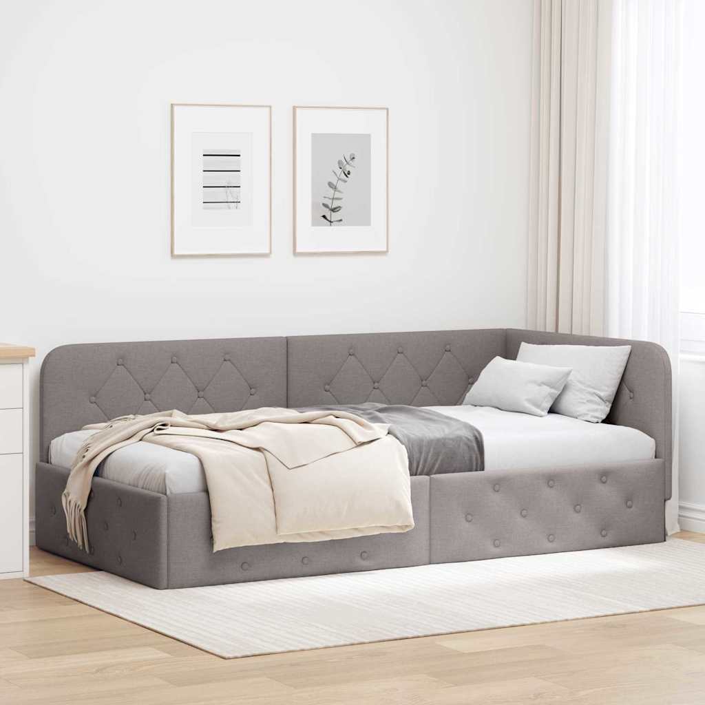 Hoekbedframe Taupe 90 x 190 cm Stof – afbeelding 1