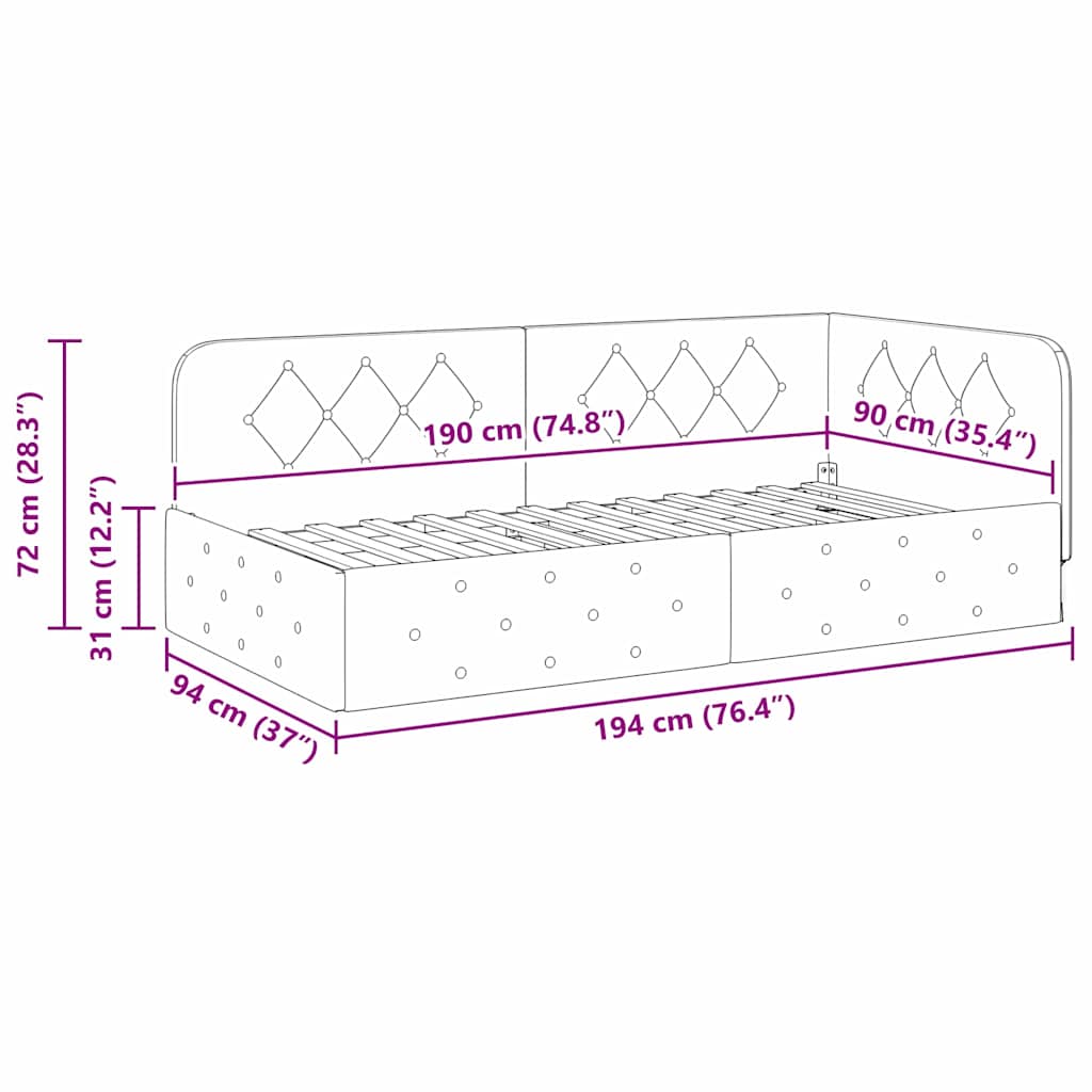 Hoekbedframe Taupe 90 x 190 cm Stof – afbeelding 11
