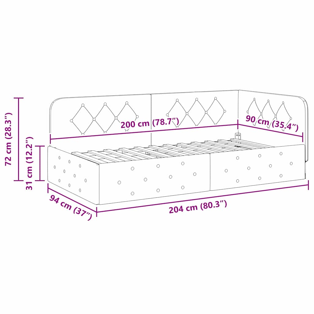 Hoekbedframe Taupe 90 x 200 cm Stof – afbeelding 11