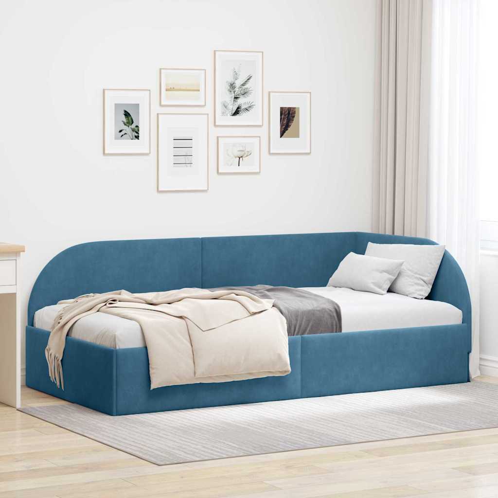 Hoekbedframe met hoofdeinde Blauw 90 cm x 200 cm Fluweel – afbeelding 1