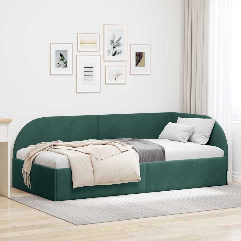 Hoekbedframe met hoofdeinde Donkergroen 90 cm x 200 cm Fluweel – afbeelding 1