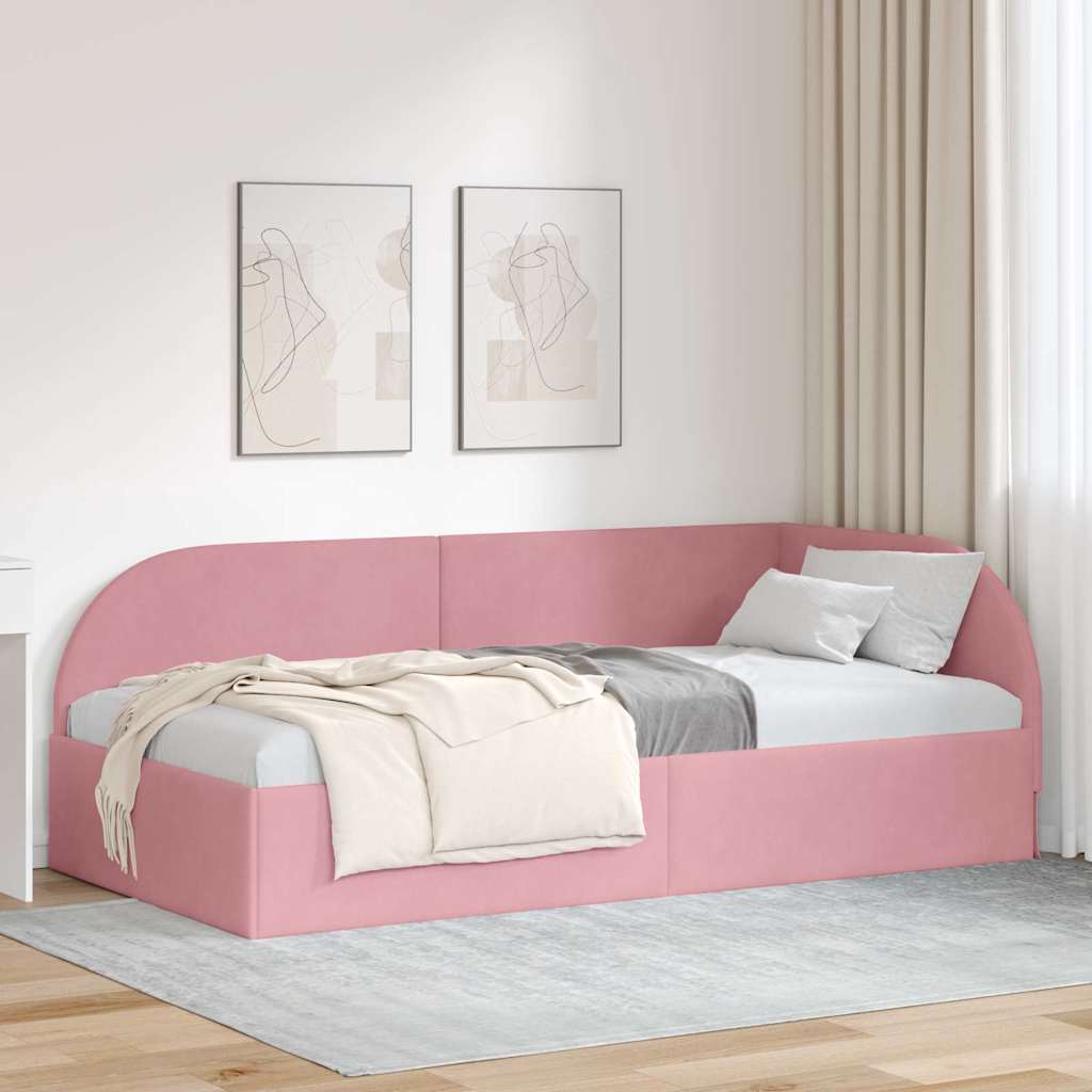 Hoekbedframe met hoofdeinde Roze 90 cm x 200 cm Fluweel – afbeelding 1