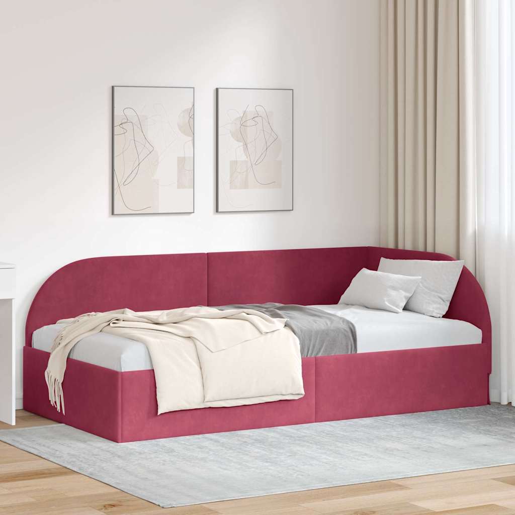 Hoekbedframe met hoofdeinde Wijnrood 90 cm x 200 cm Fluweel – afbeelding 1