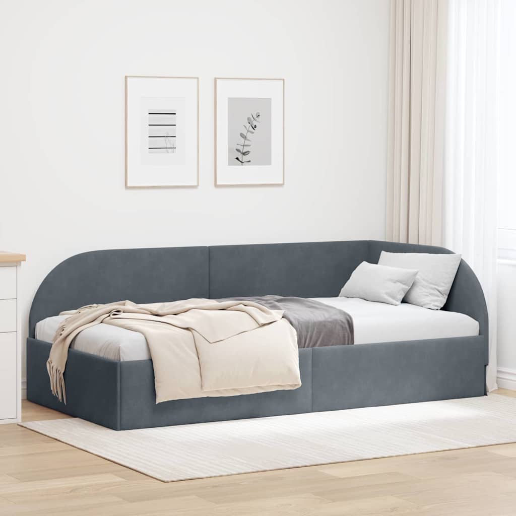 Hoekbedframe met hoofdeinde Donkergrijs 100 cm x 200 cm Fluweel – afbeelding 1