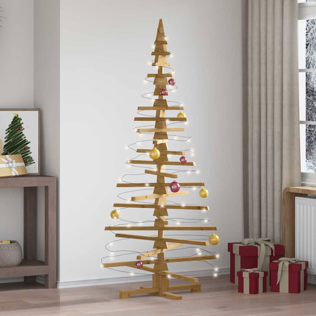 Houten kerstboom met standaard Bruin 180 cm Massief grenenhout – afbeelding 1