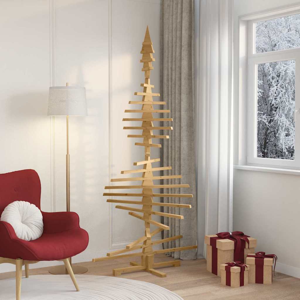 Houten kerstboom met standaard Bruin 210 cm Massief grenenhout – afbeelding 4