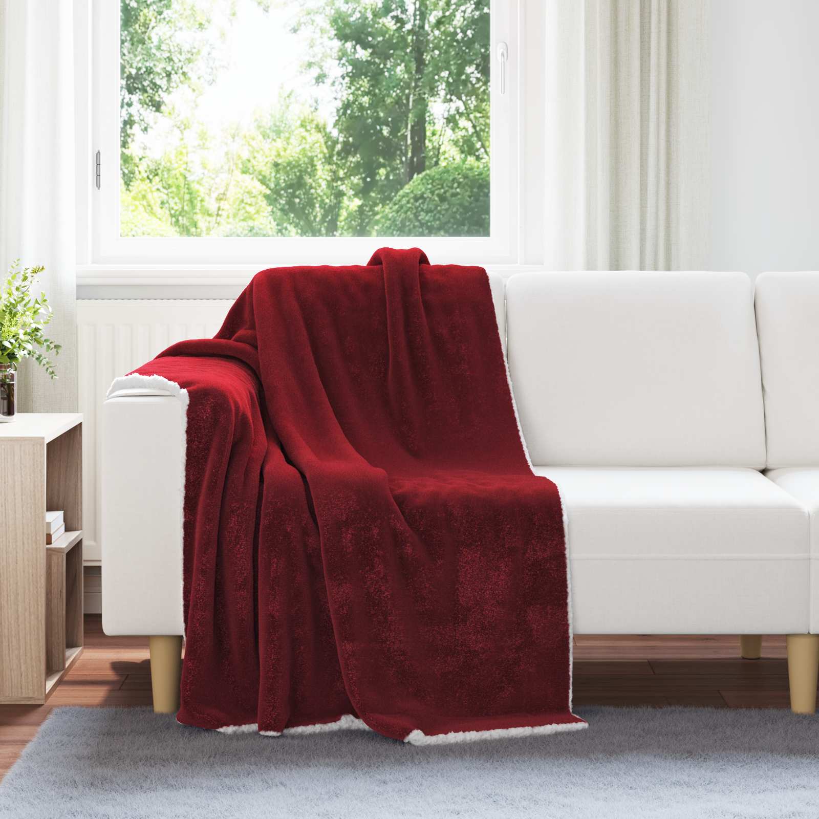 Gooi Deken Bordeaux Rood 130 x 150 cm Fleece – afbeelding 1