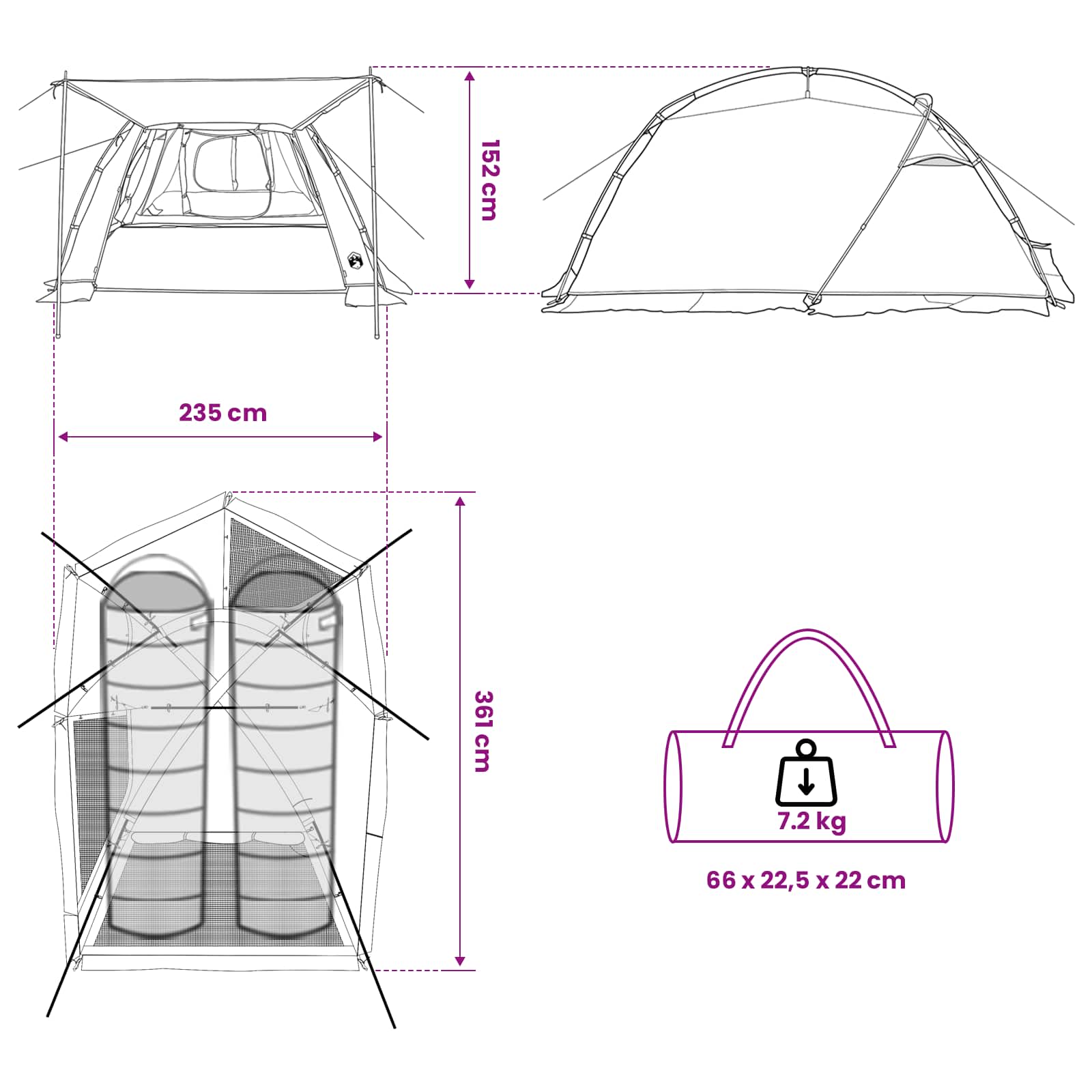 Tunneltent Grijs en Oranje 361 x 235 x 147 cm – afbeelding 12