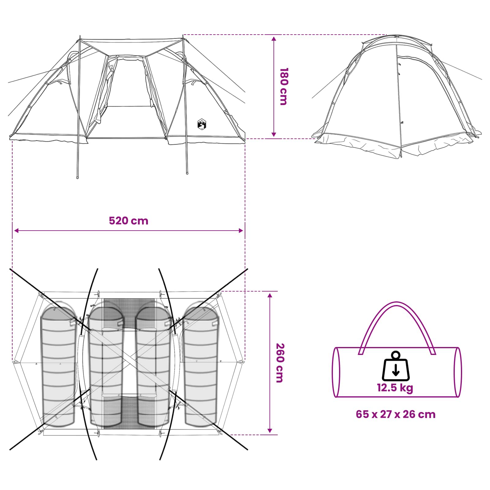 Tunneltent Grijs en Oranje 520 x 260 x 175 cm – afbeelding 12