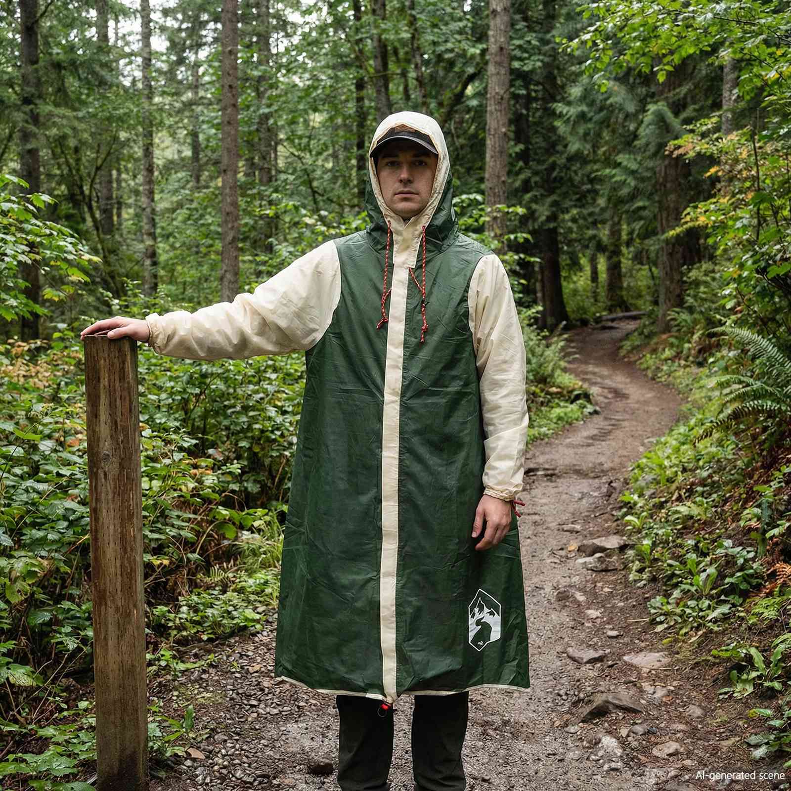 2-in-1 Regen Poncho met Kap Groen 262 x 126 x 130 cm – afbeelding 3