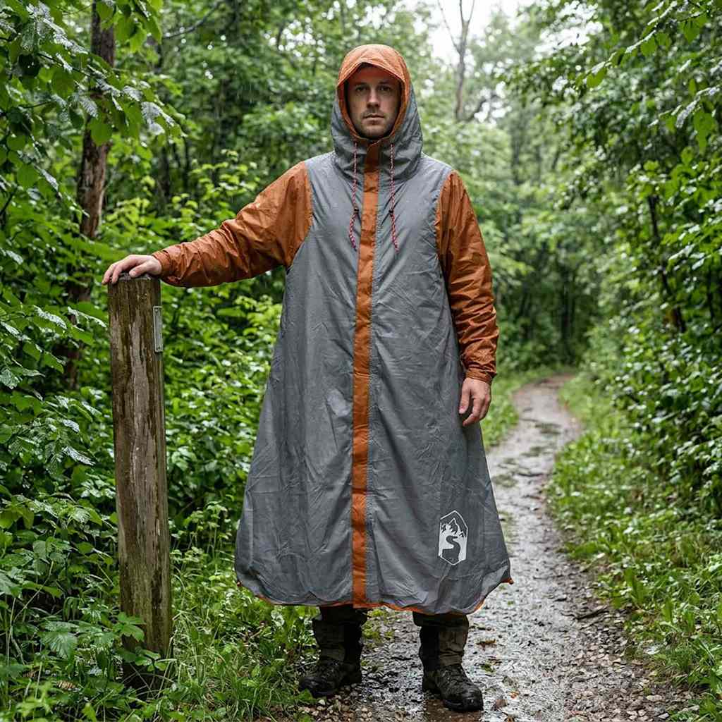 2-in-1 Regen Poncho met Kap Grijs en Oranje 262 x 126 x 130 cm – afbeelding 1