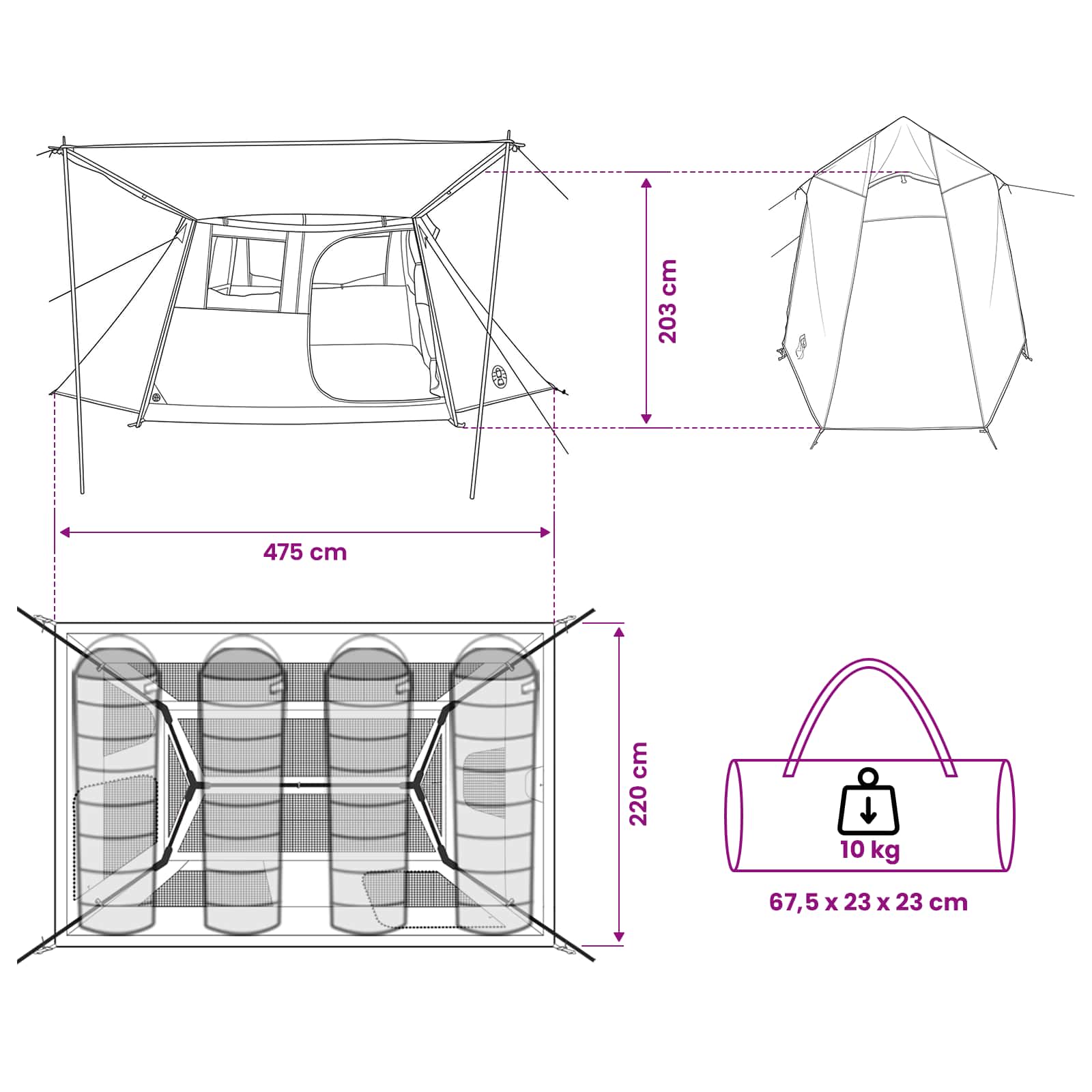 Tunneltent Grijs en Oranje 475 x 220 x 192 cm – afbeelding 12
