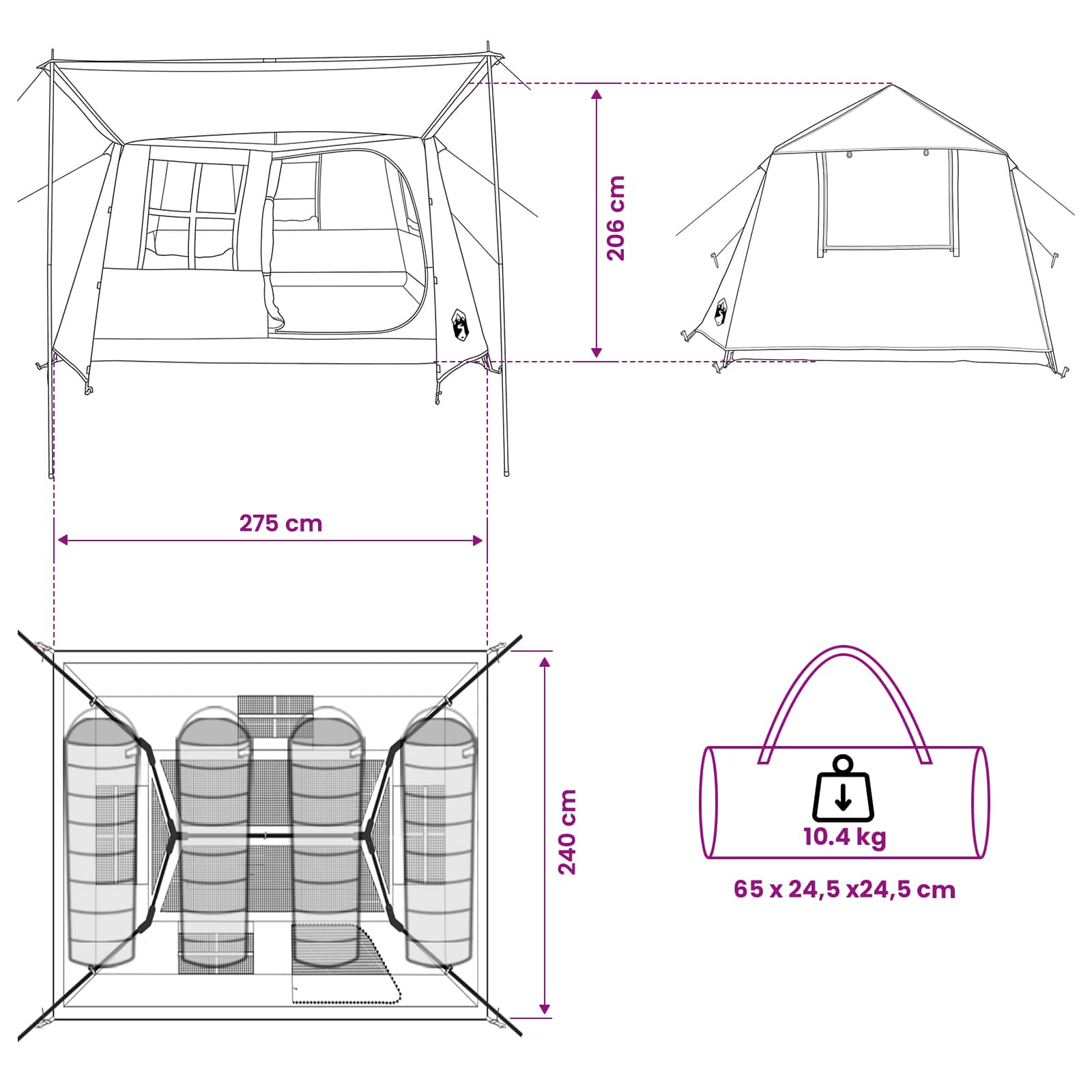 Tunneltent Blauw 275 x 240 x 200 cm – afbeelding 12