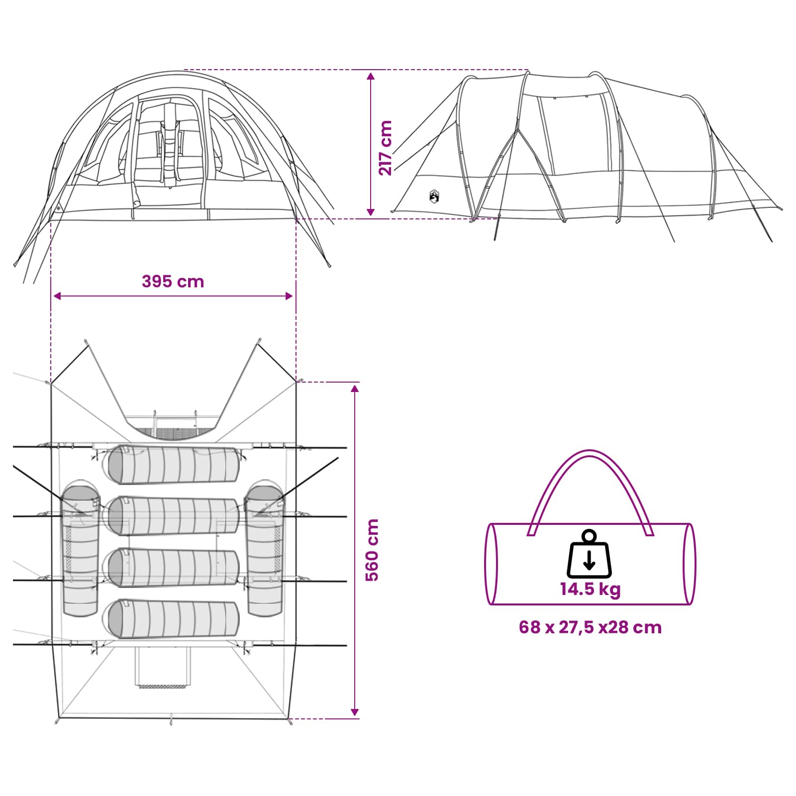 Tunneltent Groen 560 x 395 x 212 cm – afbeelding 12