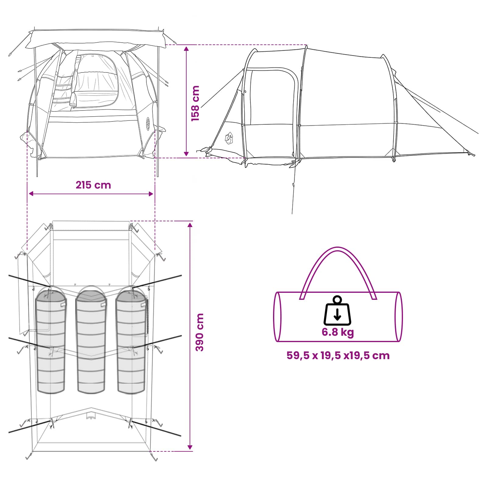 Tunneltent Blauw 390 x 215 x 152 cm – afbeelding 12