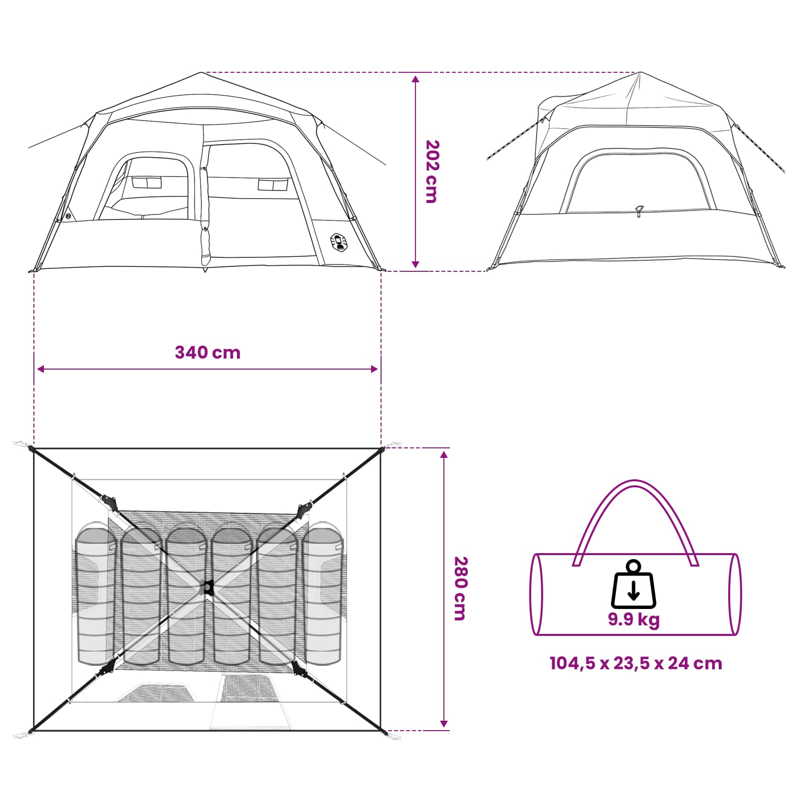 Directe Tent Blauw 340 x 280 x 190 cm – afbeelding 12