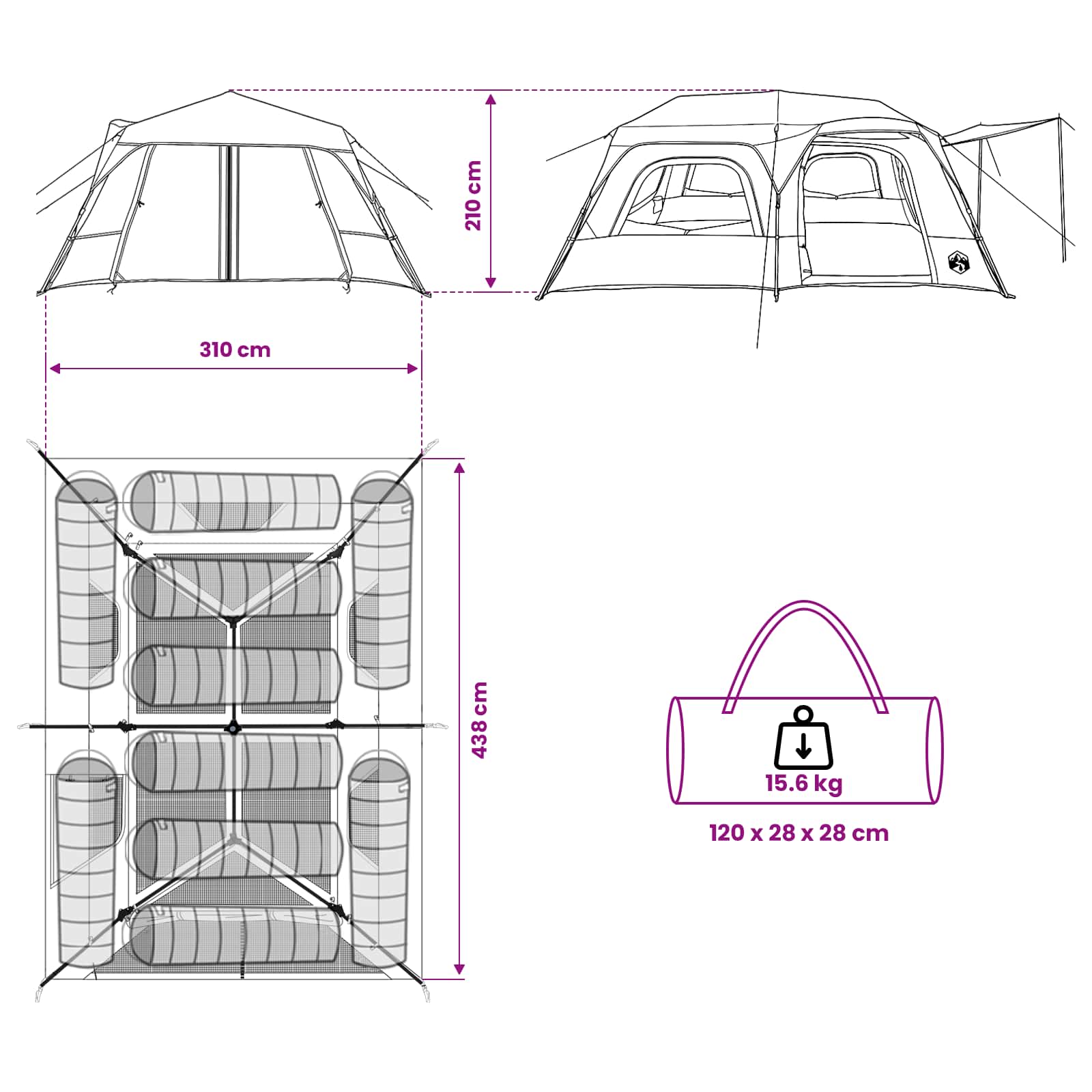 Directe Tent Blauw 10-persoons 185T Polyester met PU Coating – afbeelding 12