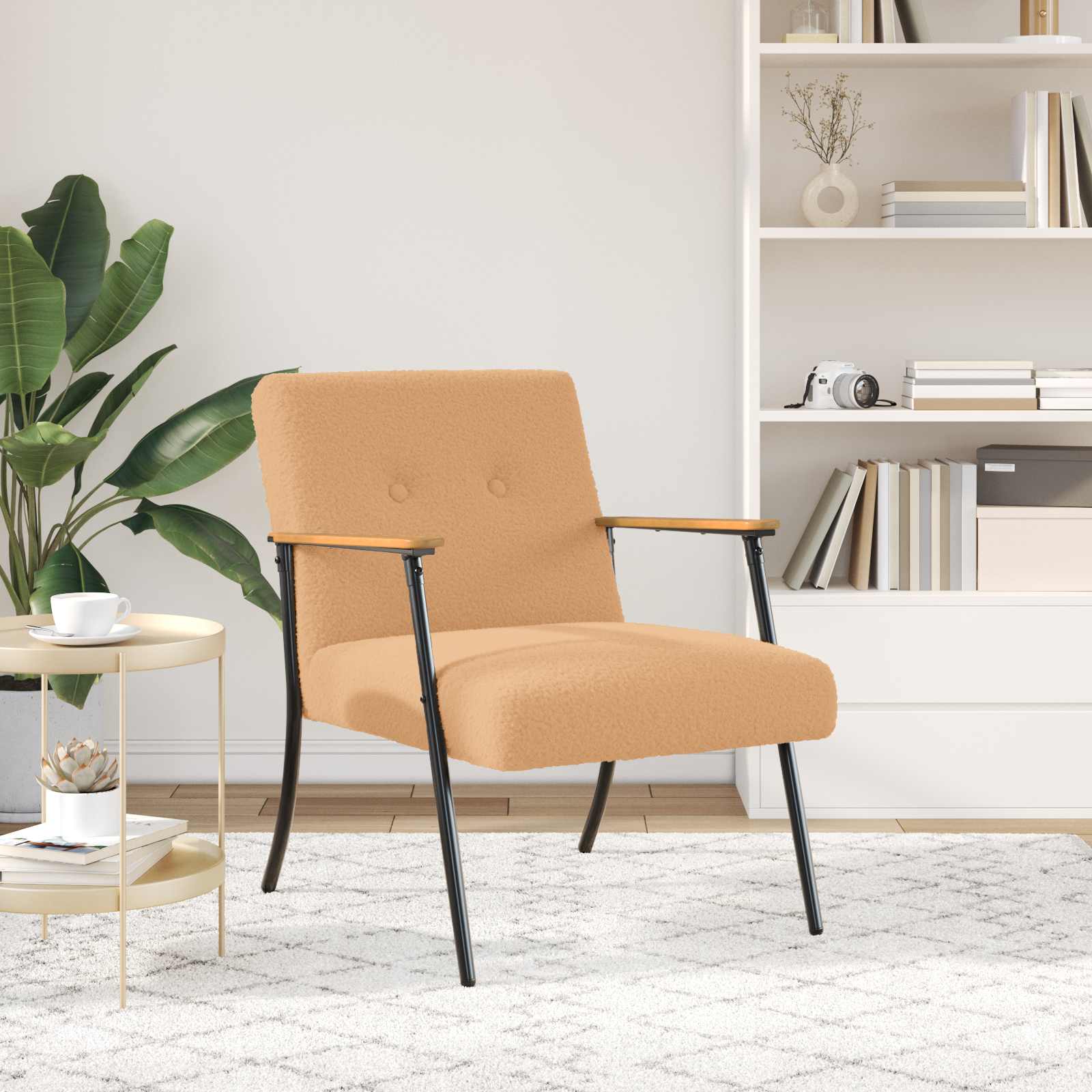 Fauteuil Beige Krullend Wol-achtig Stof