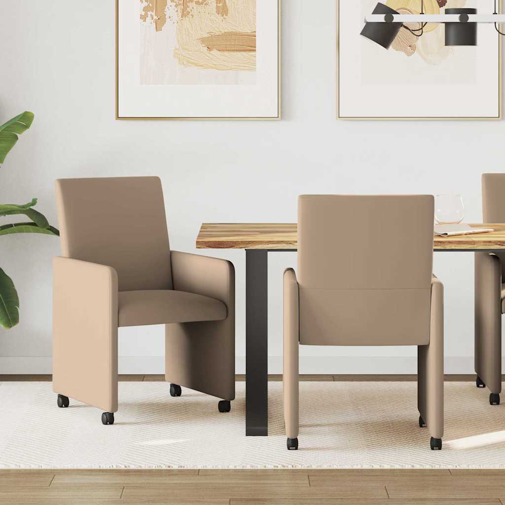 Eetkamerstoelen met Wieltjes 2 st Kunstleer Cappuccino