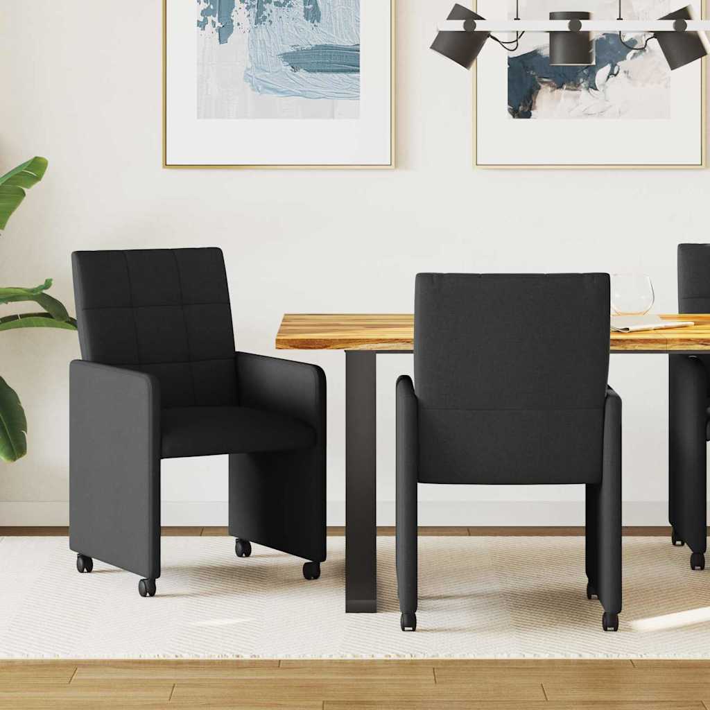 Eetkamerstoelen met Wieltjes 2 pcs Zwart 58 x 65 x 94 cm Stof