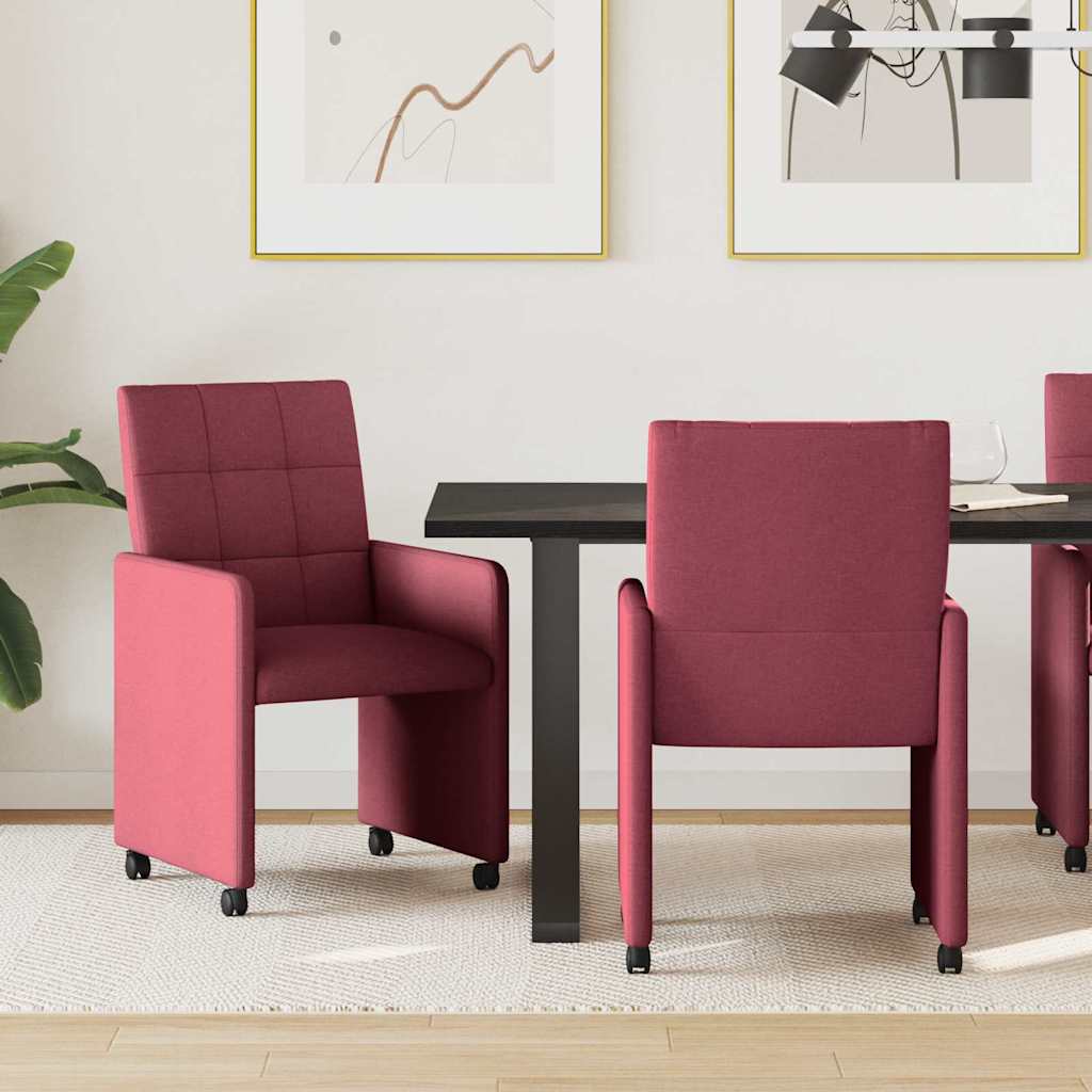 Eetkamerstoelen met Wieltjes 2 pcs Wijnrood 58 x 65 x 94 cm