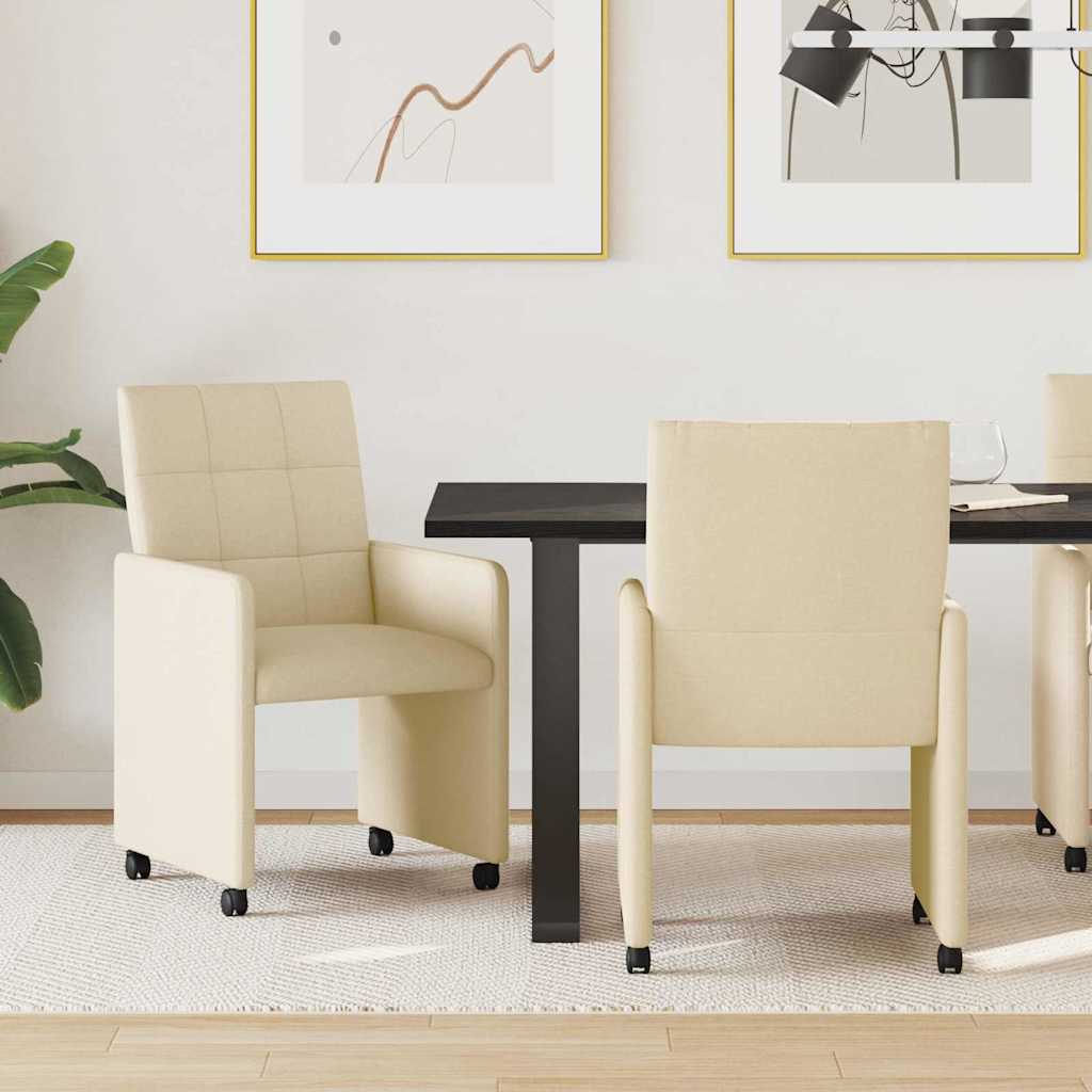 Eetkamerstoelen met Wieltjes 2 pcs Crème 58 x 65 x 94 cm Stof