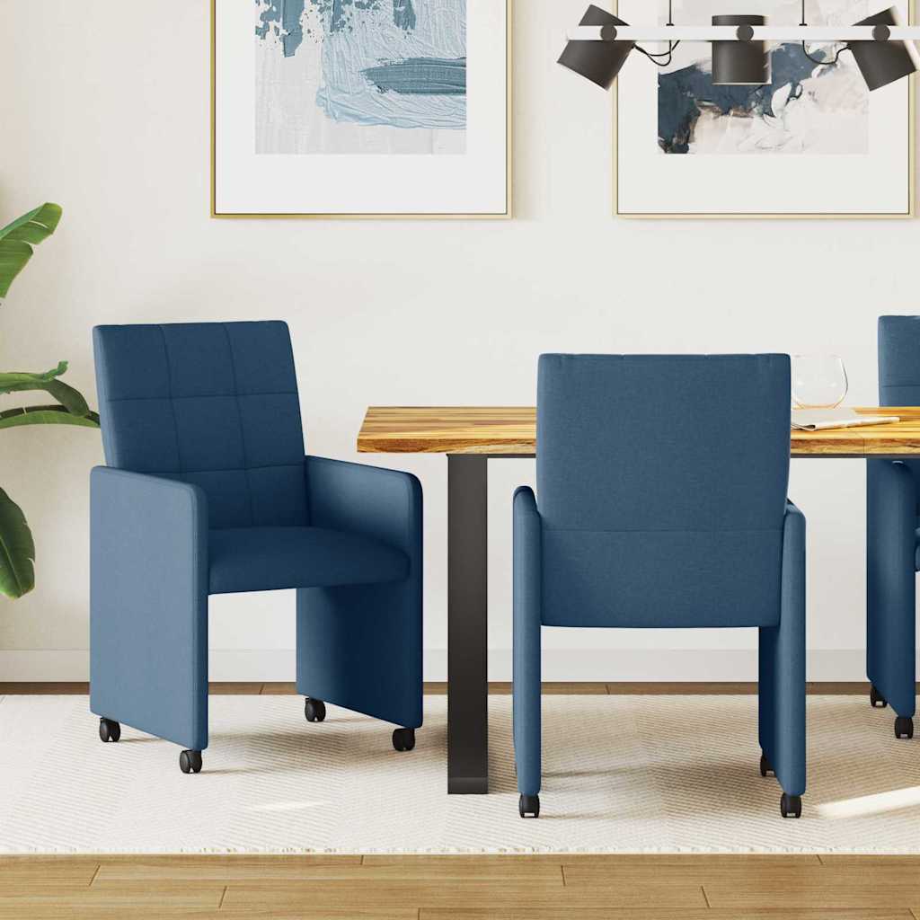 Eetkamerstoelen met Wieltjes 2 pcs Blauw 58 x 65 x 94 cm Stof