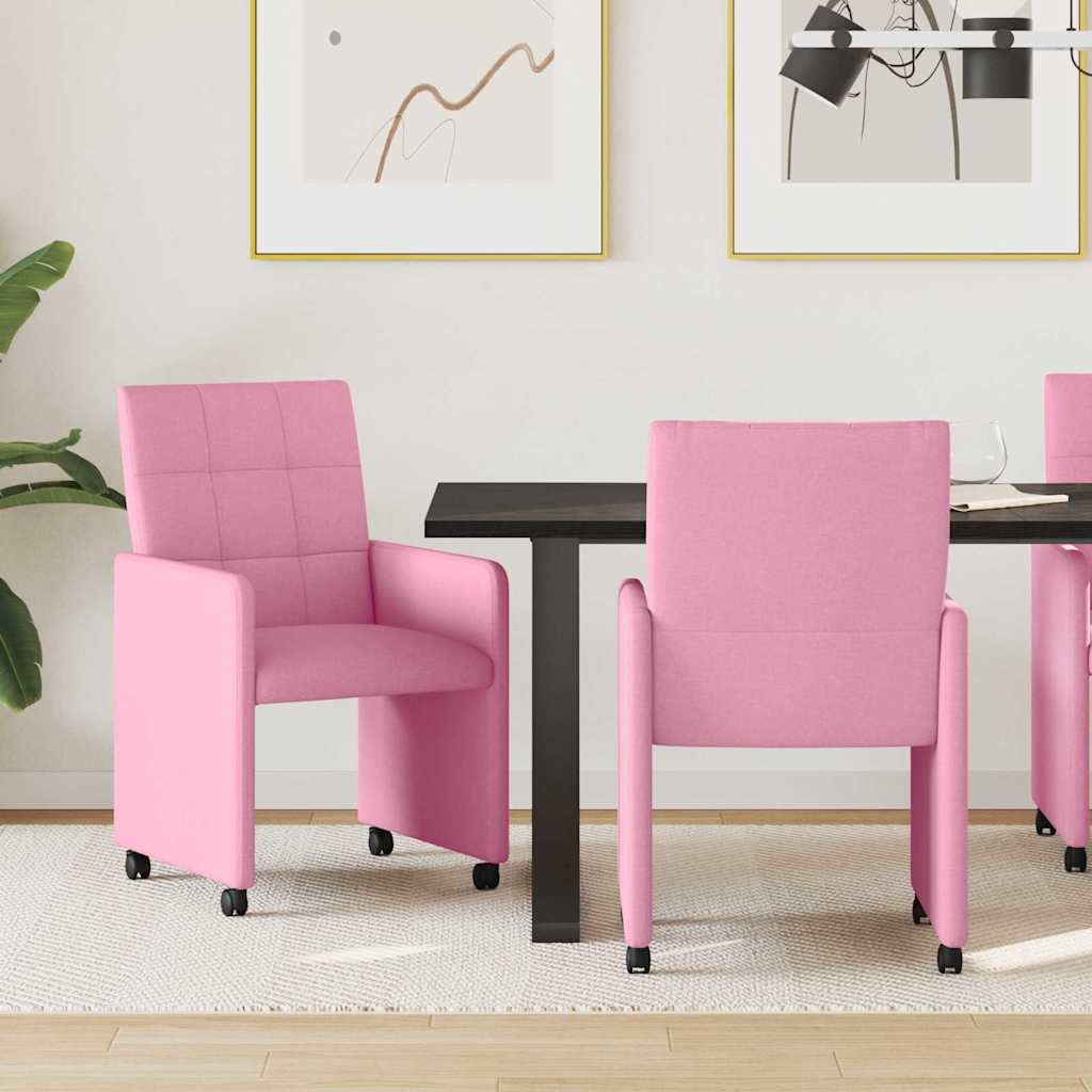Eetkamerstoelen met Wieltjes 2 pcs Roze 58 x 65 x 94 cm Stof