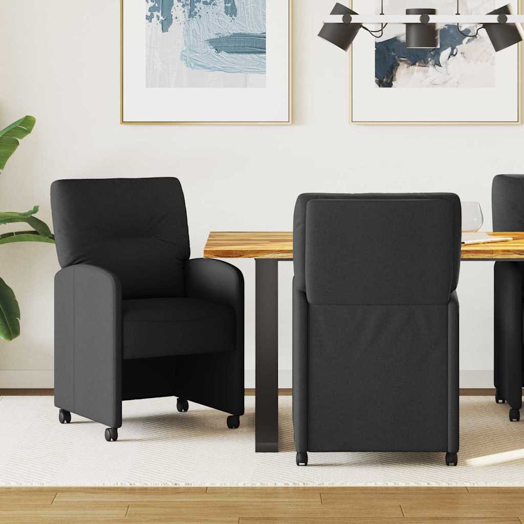 Eetkamerstoelen met Wieltjes 2 pcs Zwart 57 x 67 x 95 cm Stof