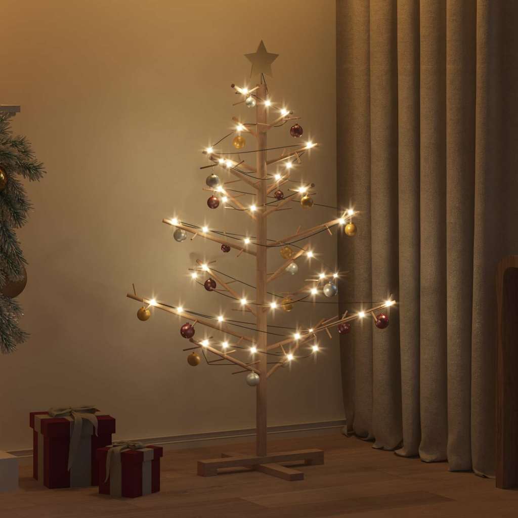 Houten kerstboom met standaard Bruin 125 cm Massief grenenhout – afbeelding 1