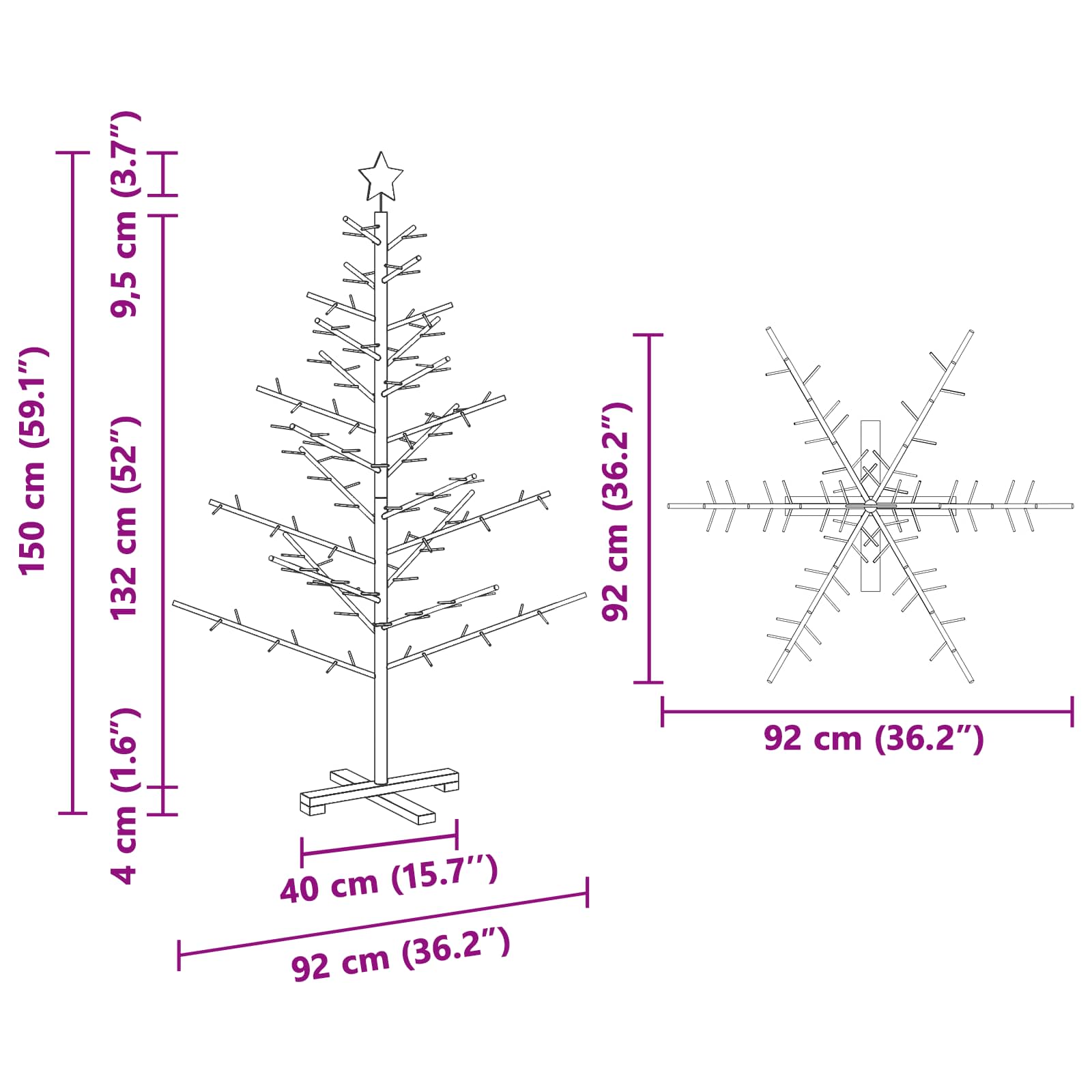 Houten kerstboom met standaard Bruin 150 cm Massief grenenhout – afbeelding 11