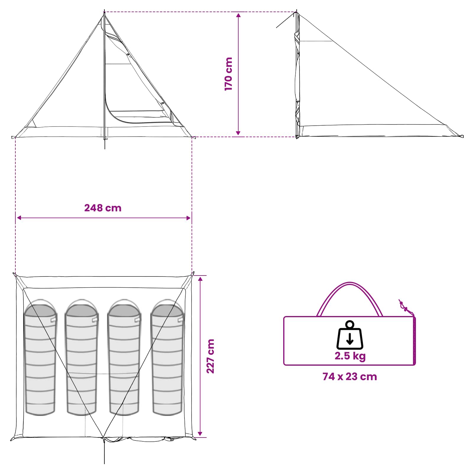 Backpacking Tent Blauw 4-persoons 185T Polyester met PU Coating – afbeelding 12