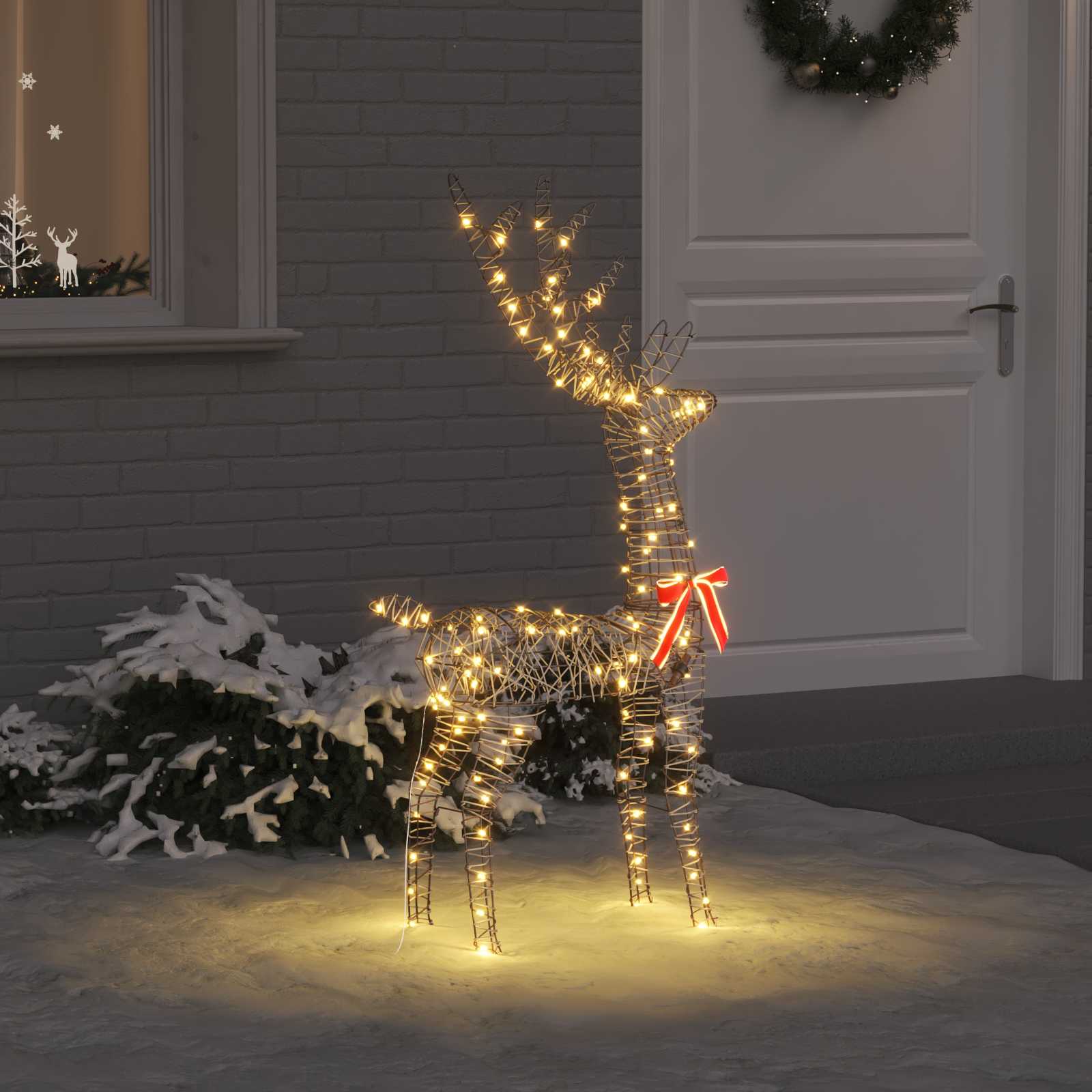 3D Rendier met 140 LED Warmwit 70 x 41 x 128 cm Rattan