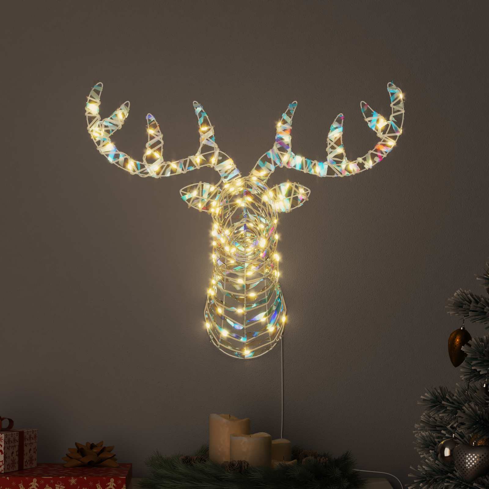 Rendier trek slede met 140 LED Warmwit 68 x 36.5 x 62.5 cm PET