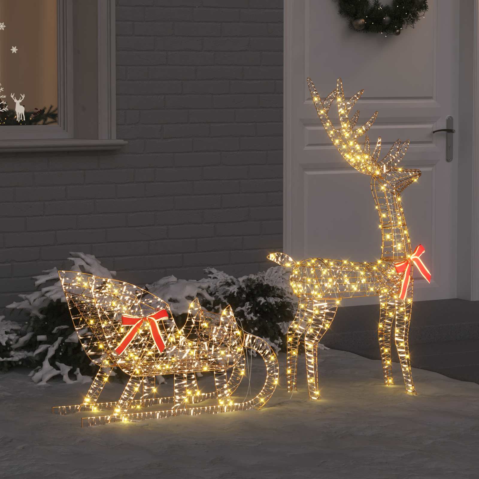 Rendier trek slede met 200 LED Warmwit 70 x 26 x 129 cm PET