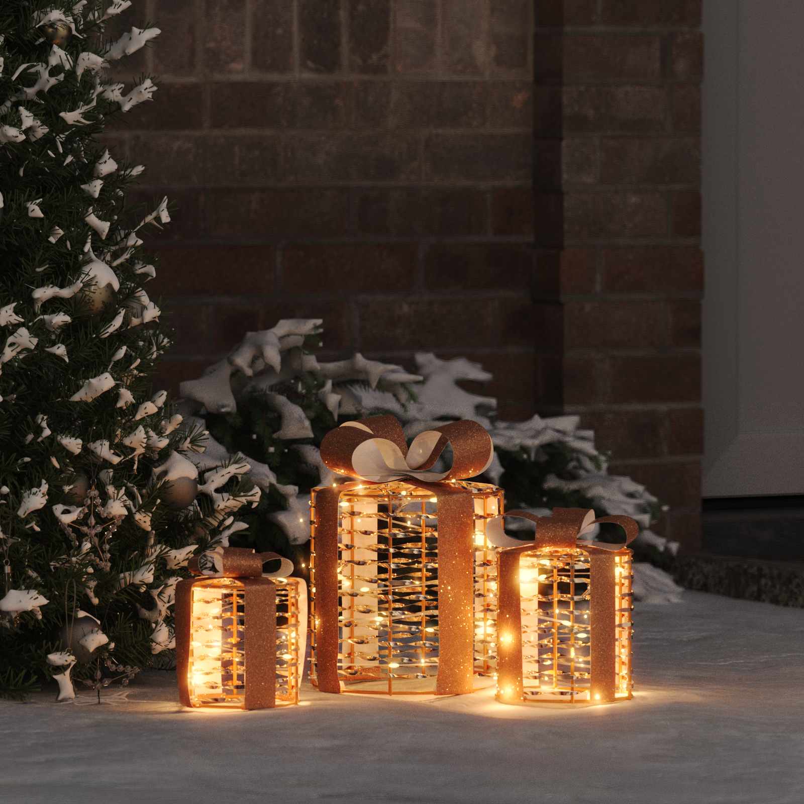 Cadeau Doos Decoratie 3 pcs Warmwit 20 x 20 x 20 cm PET