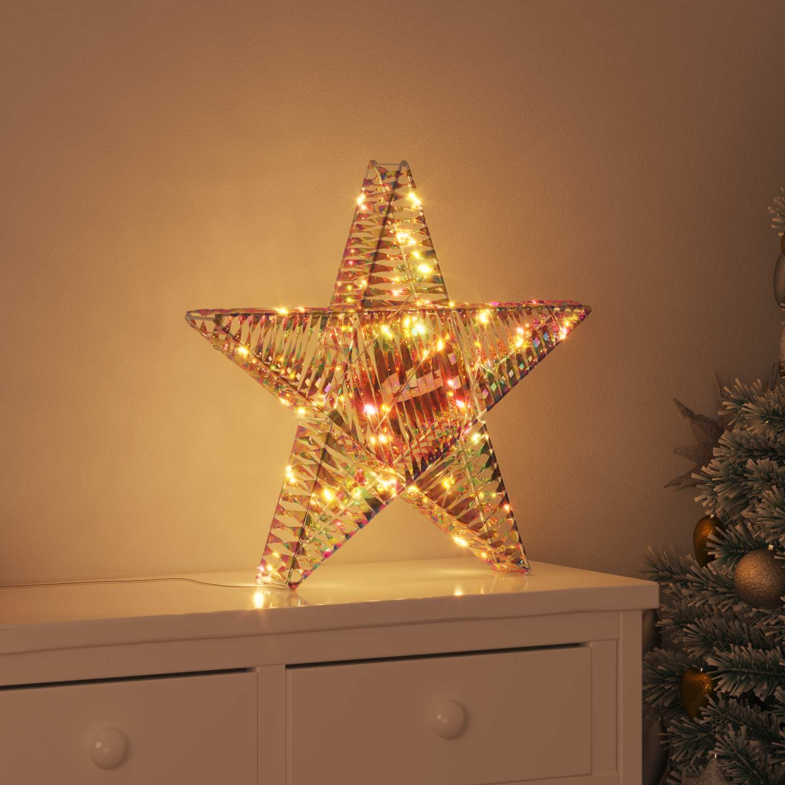 3D Ster met 50 LED Warmwit 55 x 52.5 x 9 cm PET