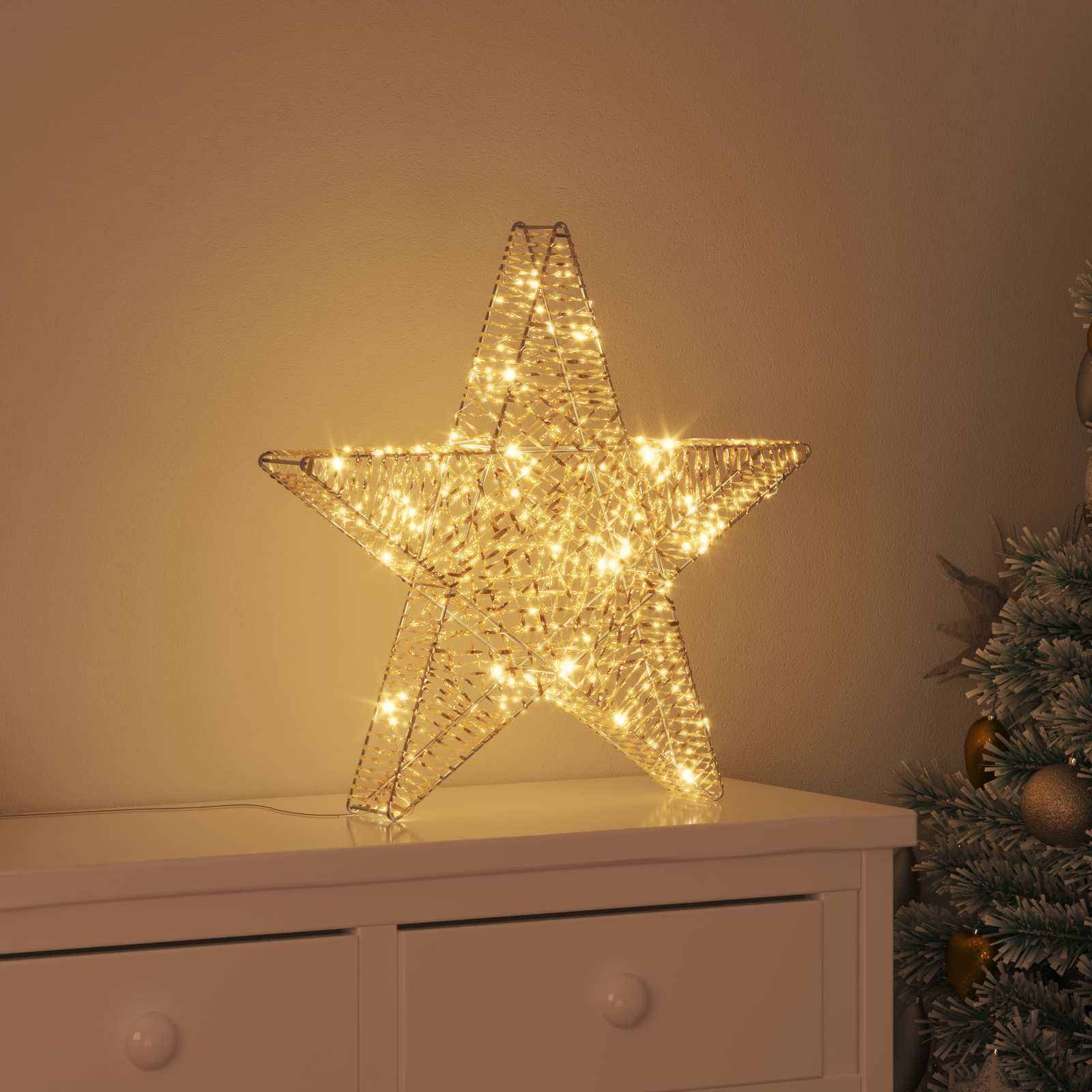 3D Ster met 50 LED Warmwit 55 x 52.5 x 9 cm PET