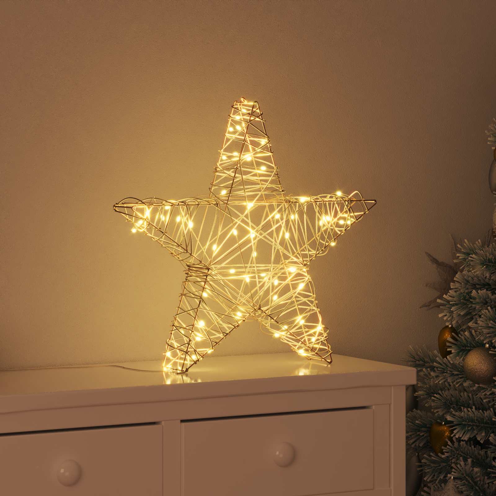 3D Ster met 50 LED Warmwit 55 x 52.5 x 9 cm Rattan